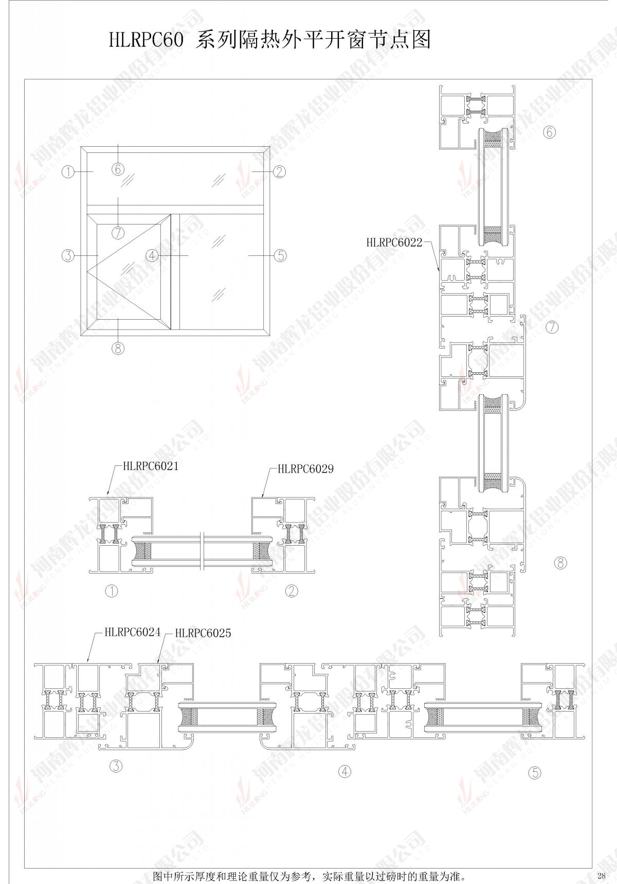 HLRPC60系列隔熱外開平窗節點圖